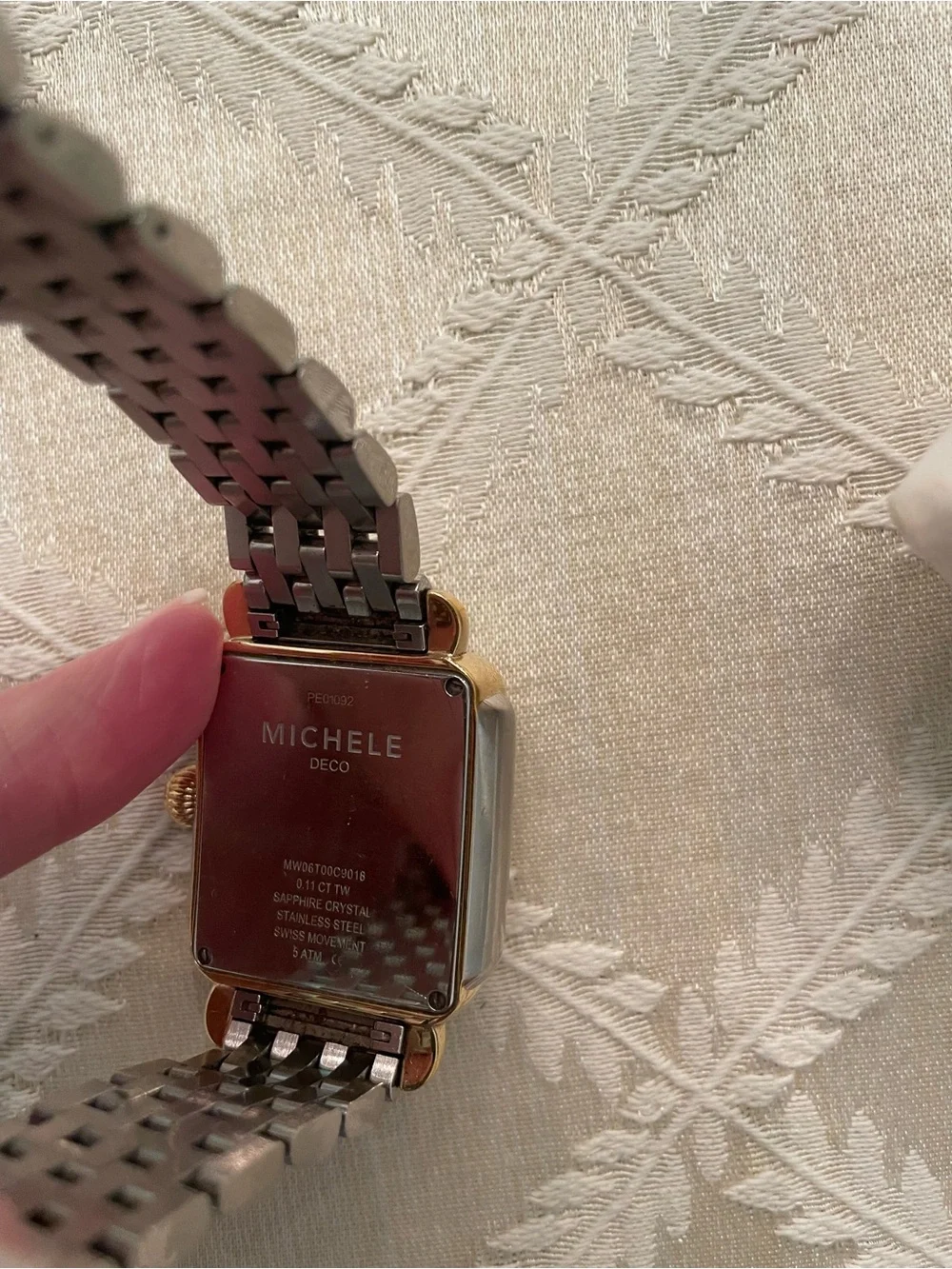 Michele Deco Two-Tone  Rectangle Diamond Accent Watch - Gold & Silver